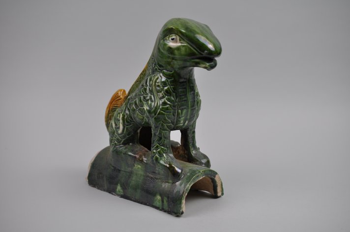 Chinese Sancai Glazed Lizard Foo/Qilin Dog 20th Century Roof Tile