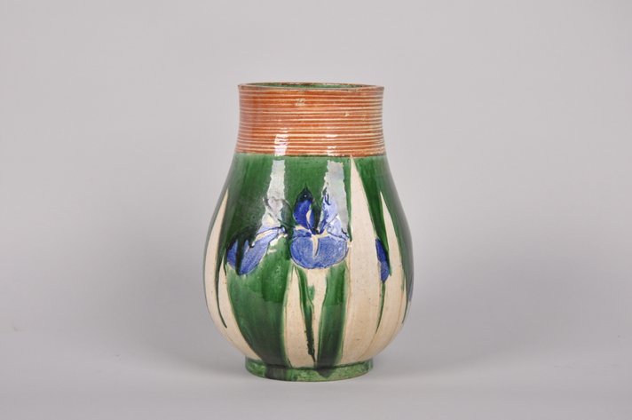 Awaji Japanese Glazed Iris Vase