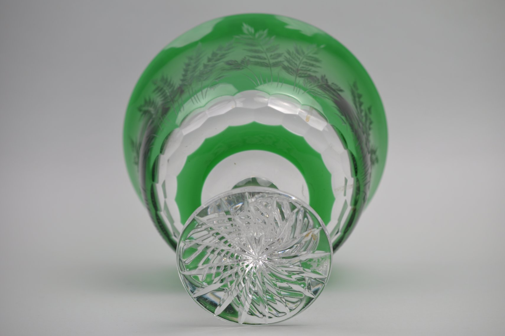Bohemian Green Cut Crystal Pedestal Bowl