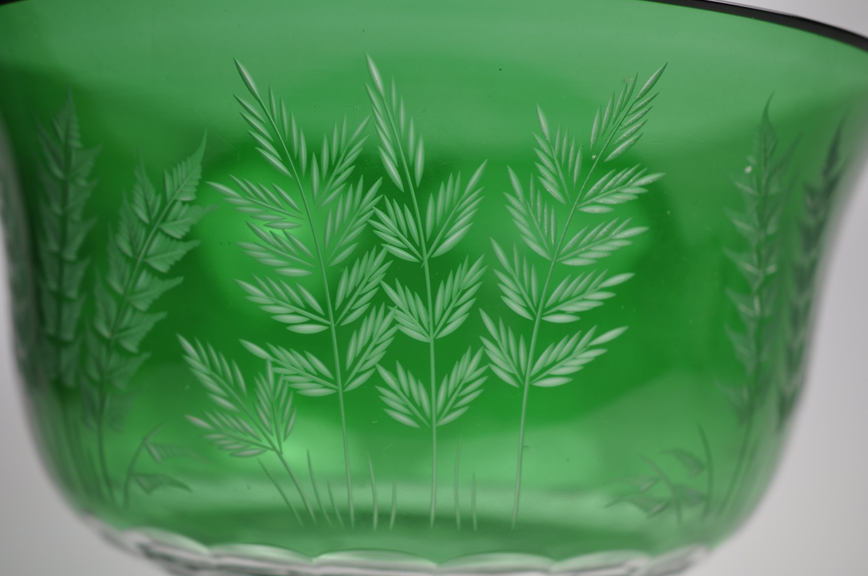 Bohemian Green Cut Crystal Pedestal Bowl