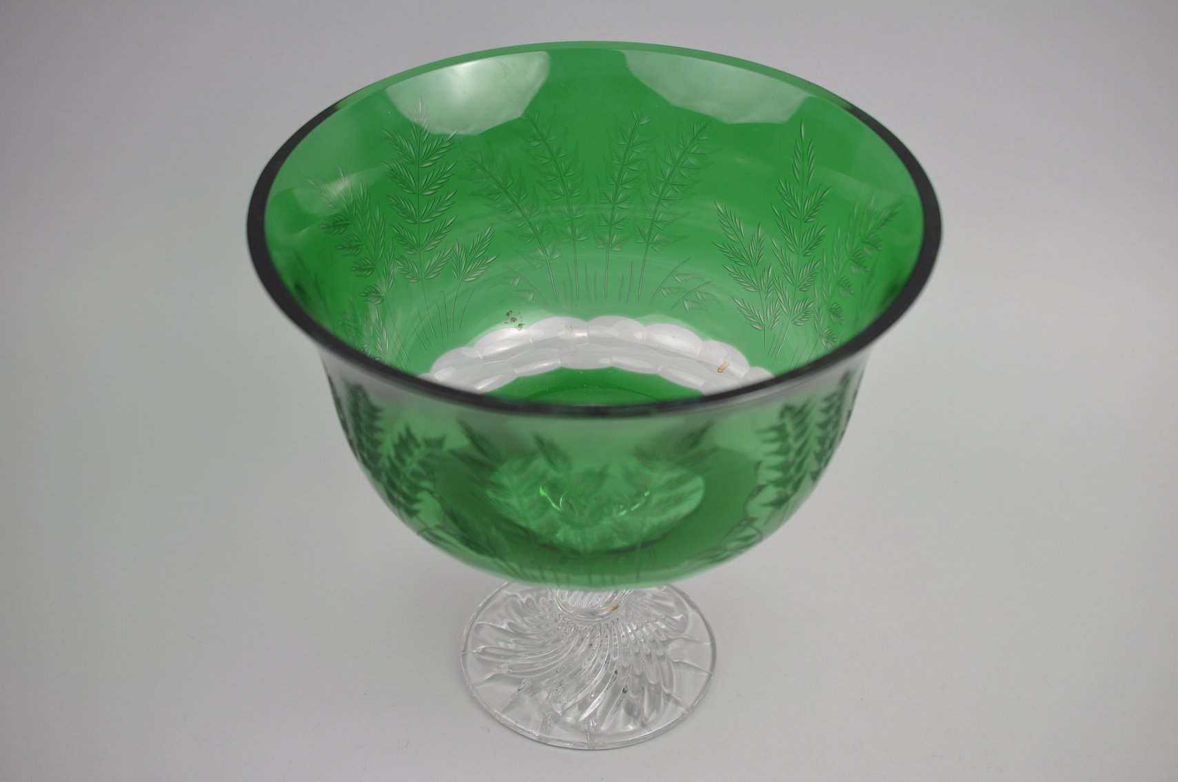 Bohemian Green Cut Crystal Pedestal Bowl