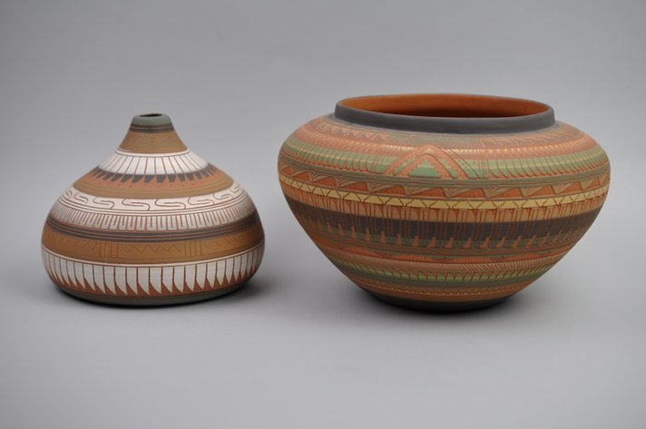 Navajo Pottery Vases w/ Ornate Carvings