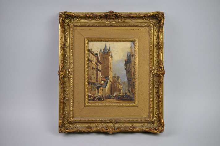 19th Century European Town Oil Painting