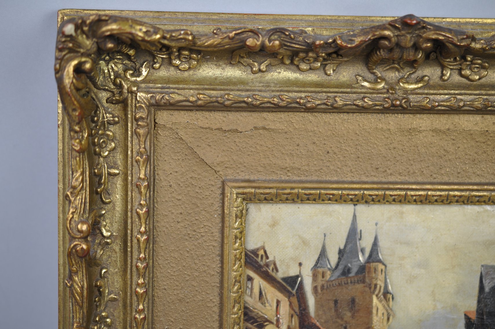 19th Century European Town Oil Painting