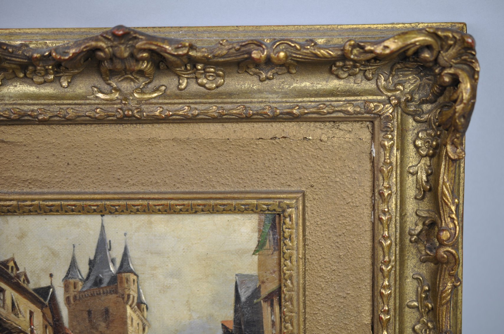 19th Century European Town Oil Painting