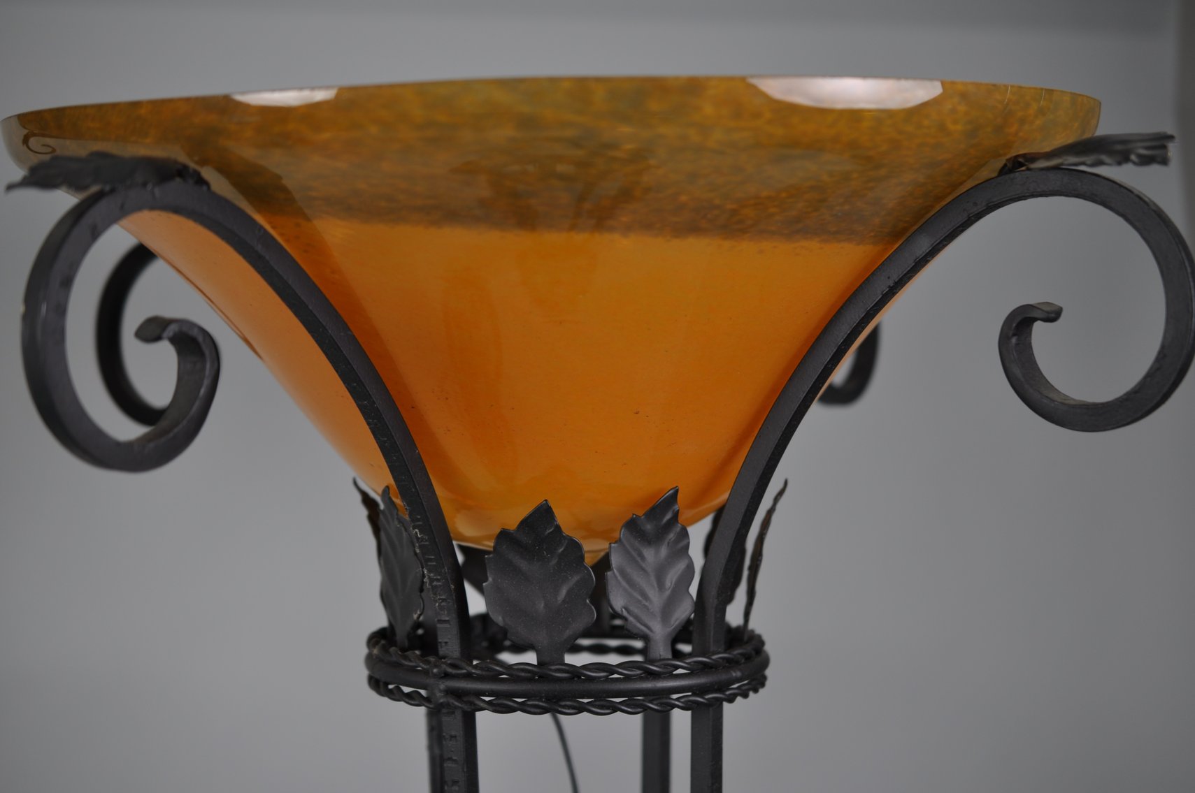 Art Deco Iron Floor Lamps w/ Orange Glass