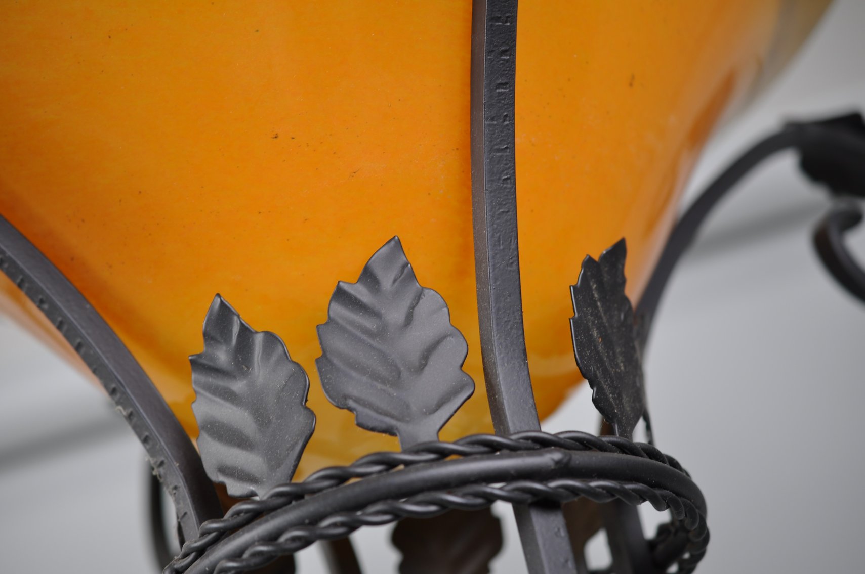 Art Deco Iron Floor Lamps w/ Orange Glass