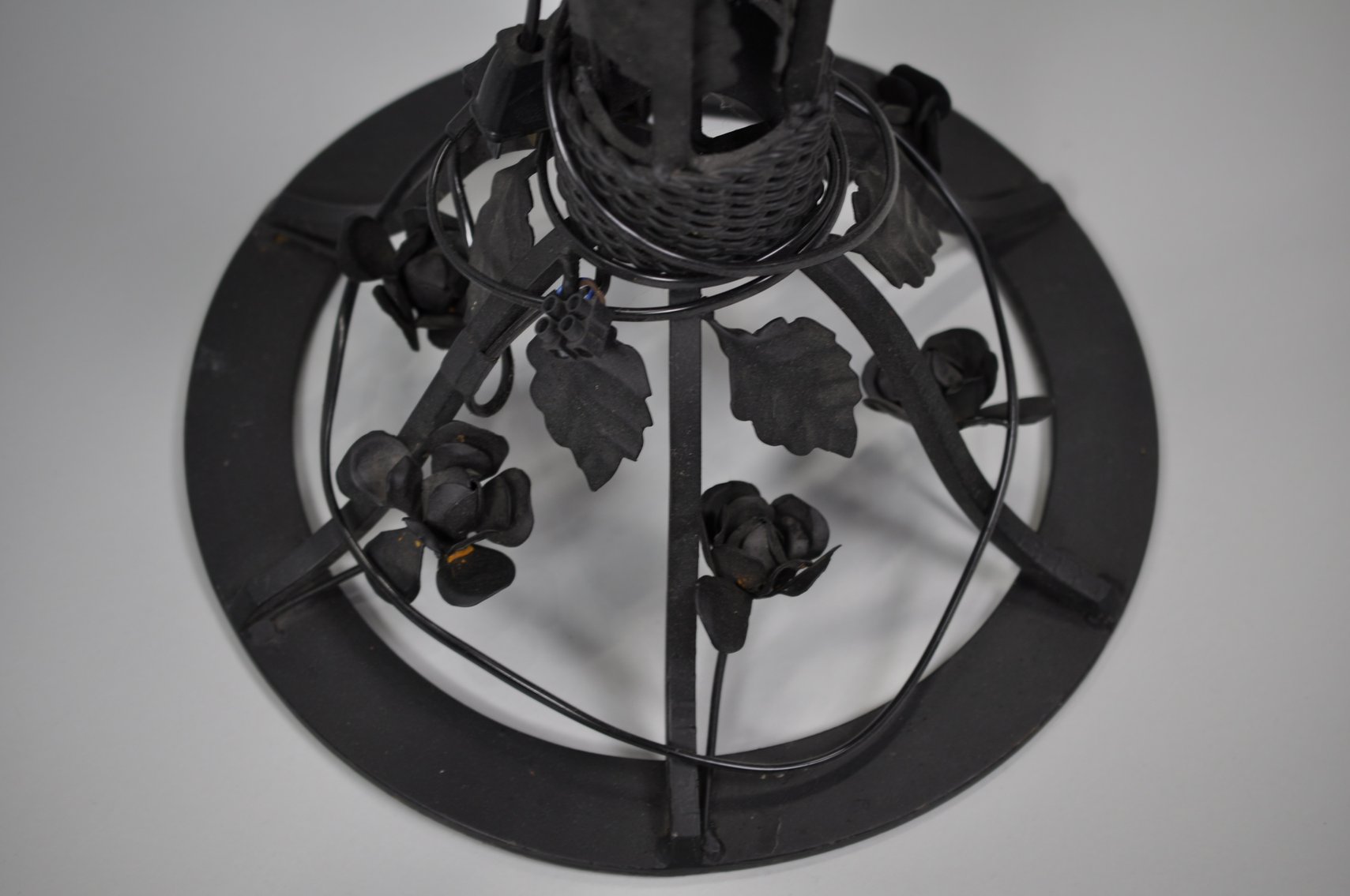 Art Deco Iron Floor Lamps w/ Orange Glass