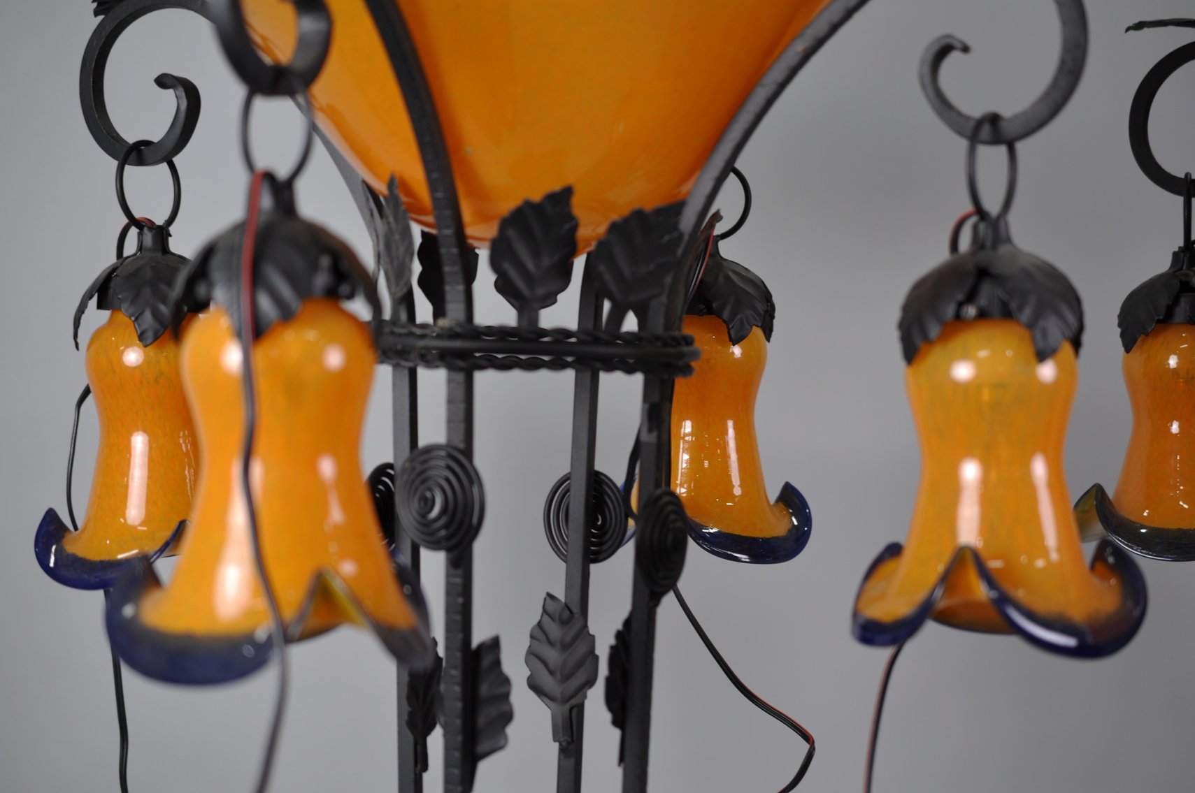 Art Deco Iron Floor Lamps w/ Orange Glass