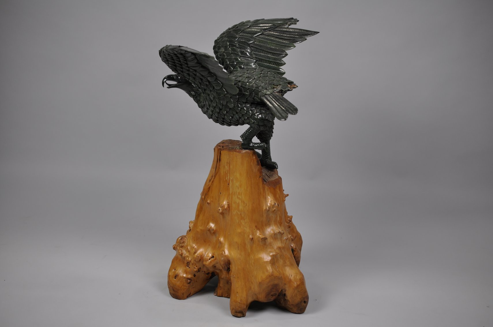 Jade Eagle on a Log Stand