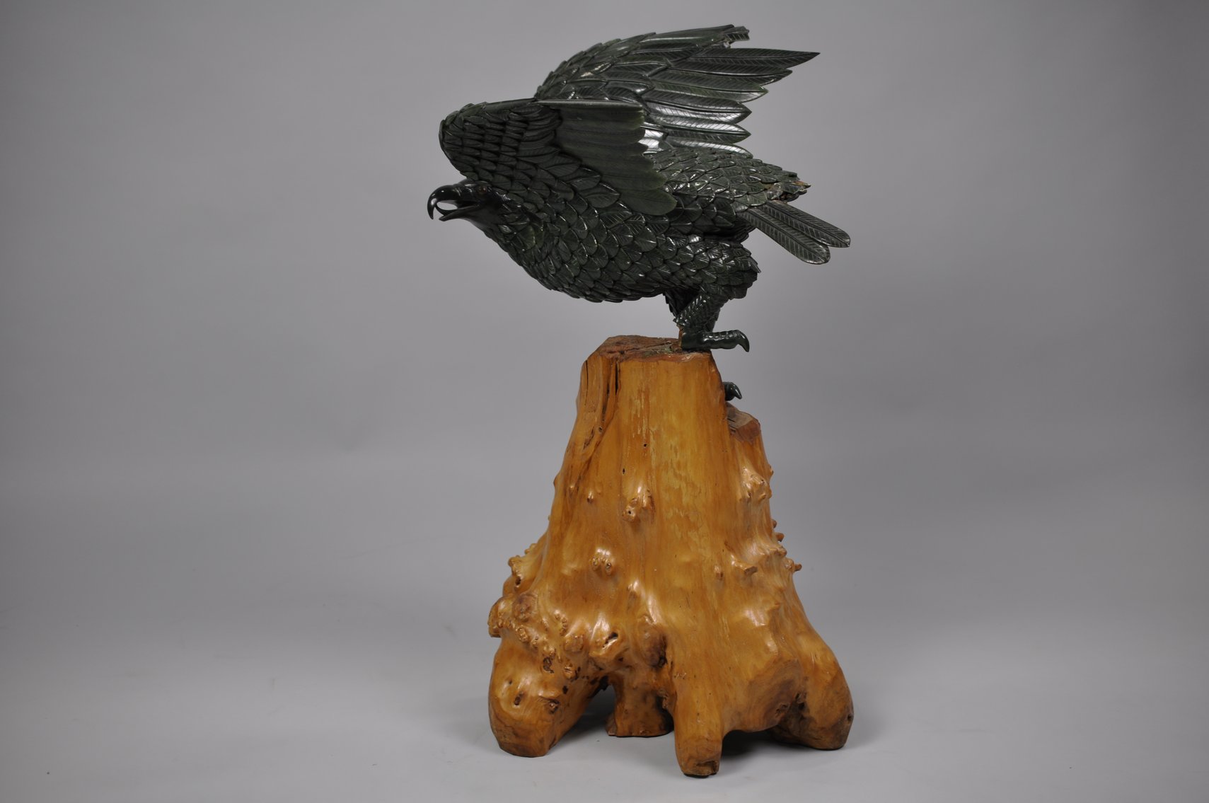 Jade Eagle on a Log Stand