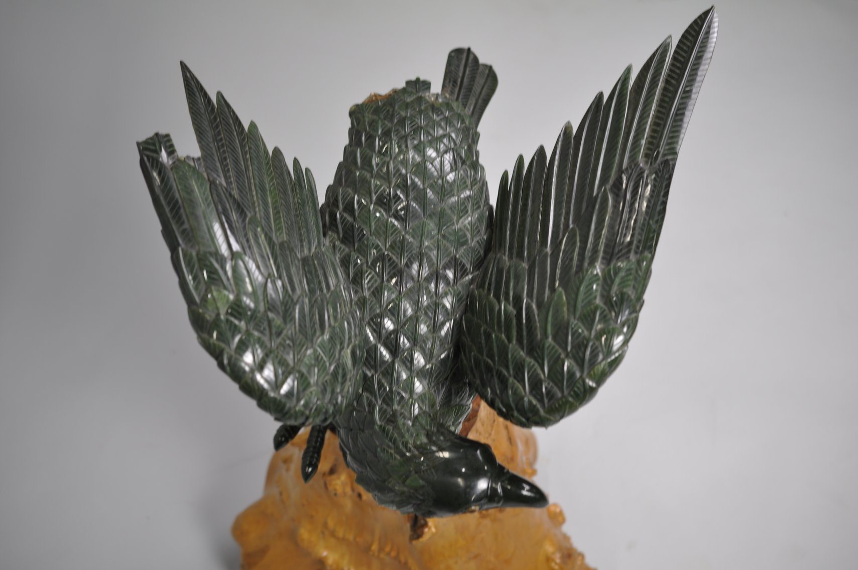 Jade Eagle on a Log Stand