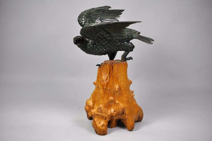 Jade Eagle on a Log Stand
