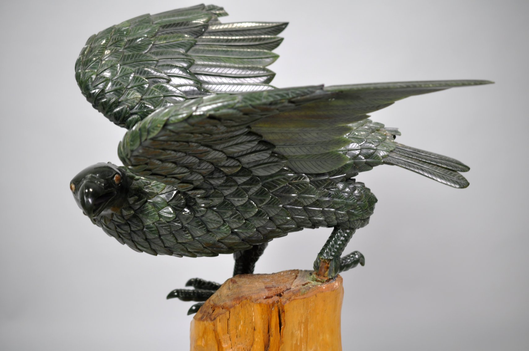 Jade Eagle on a Log Stand