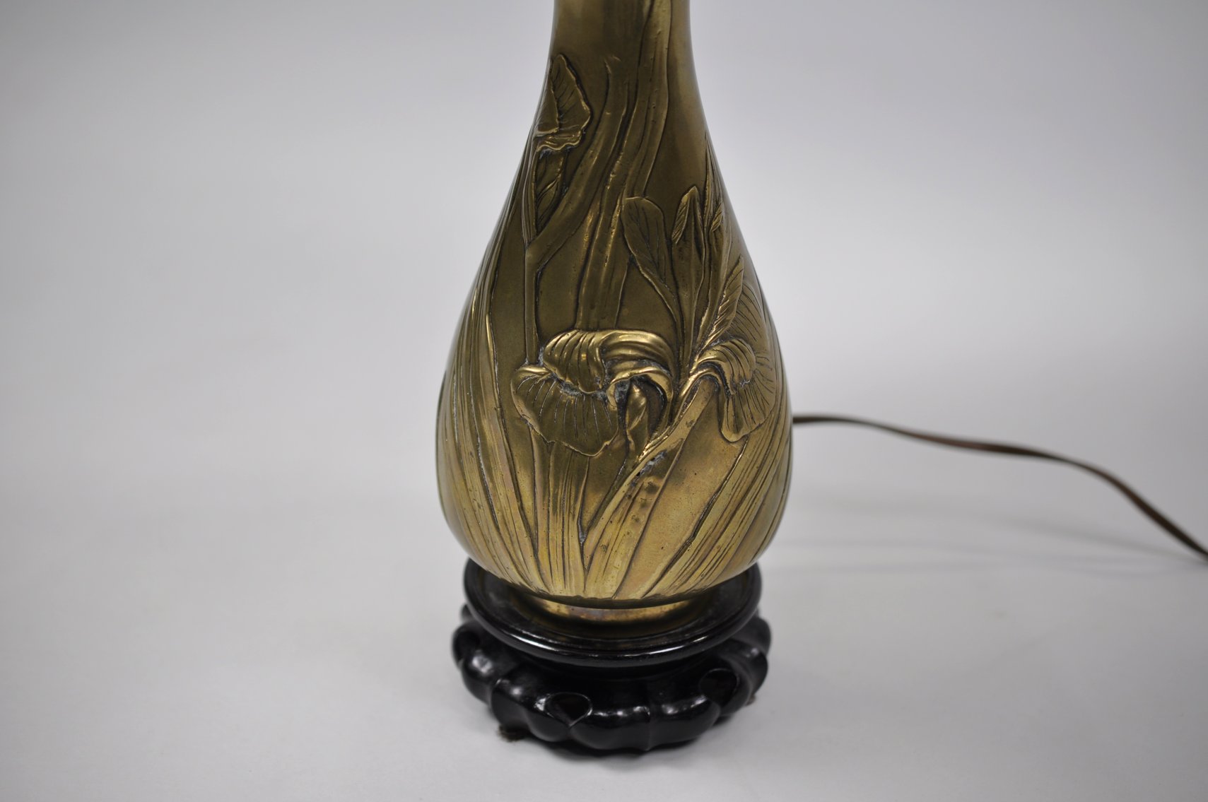 Japanese Inspired Bronze Folk Art Flower Vase Lamp