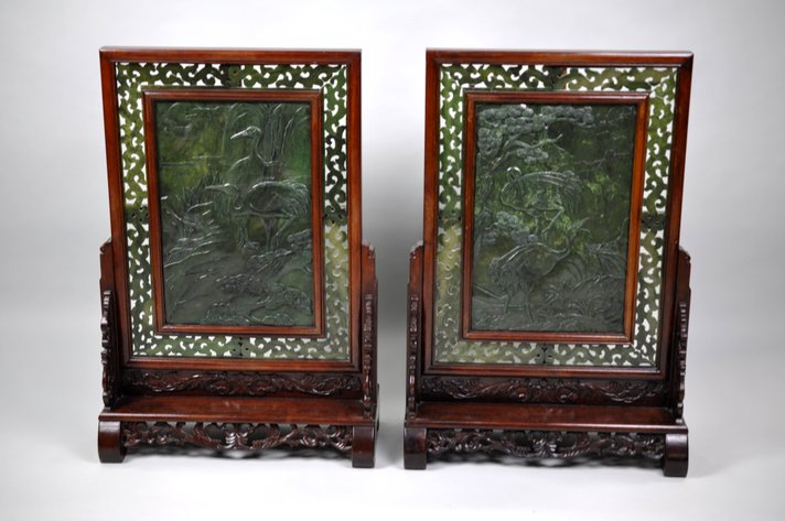 Jade Table Screens w/ Wood Frames