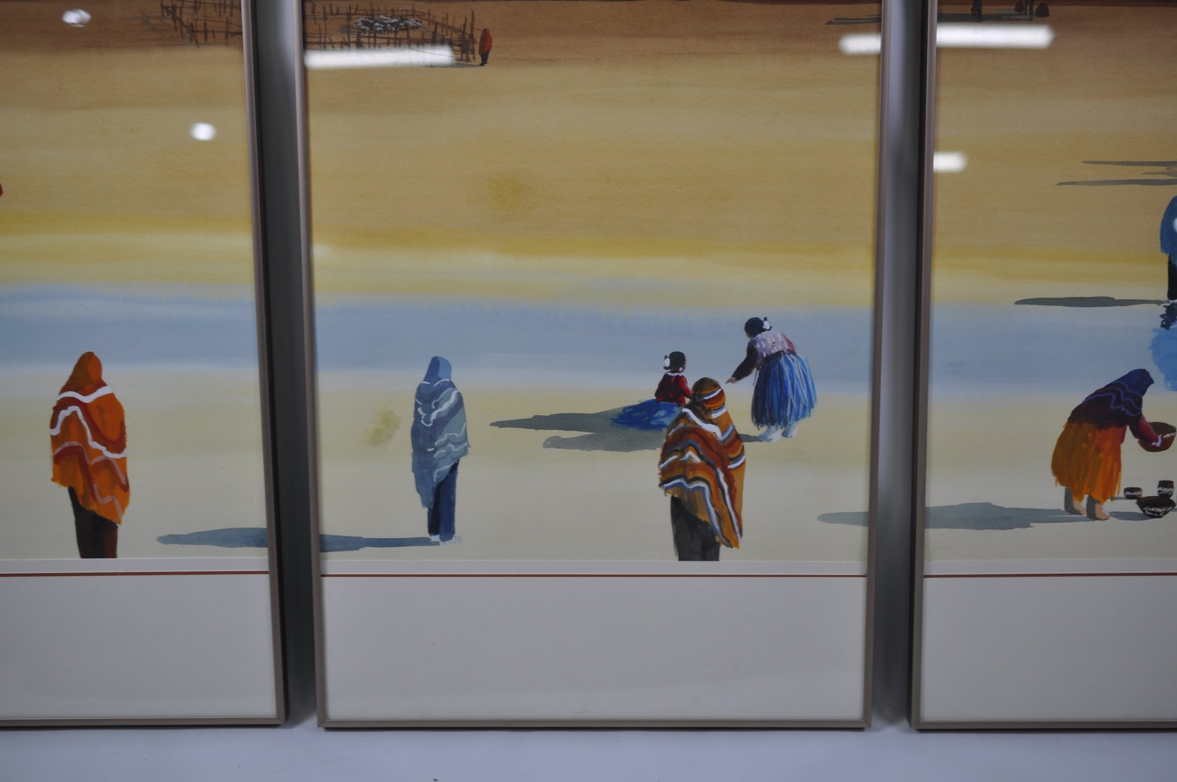 Signed Fred Ken Knight Three Panel Watercolor Painting
