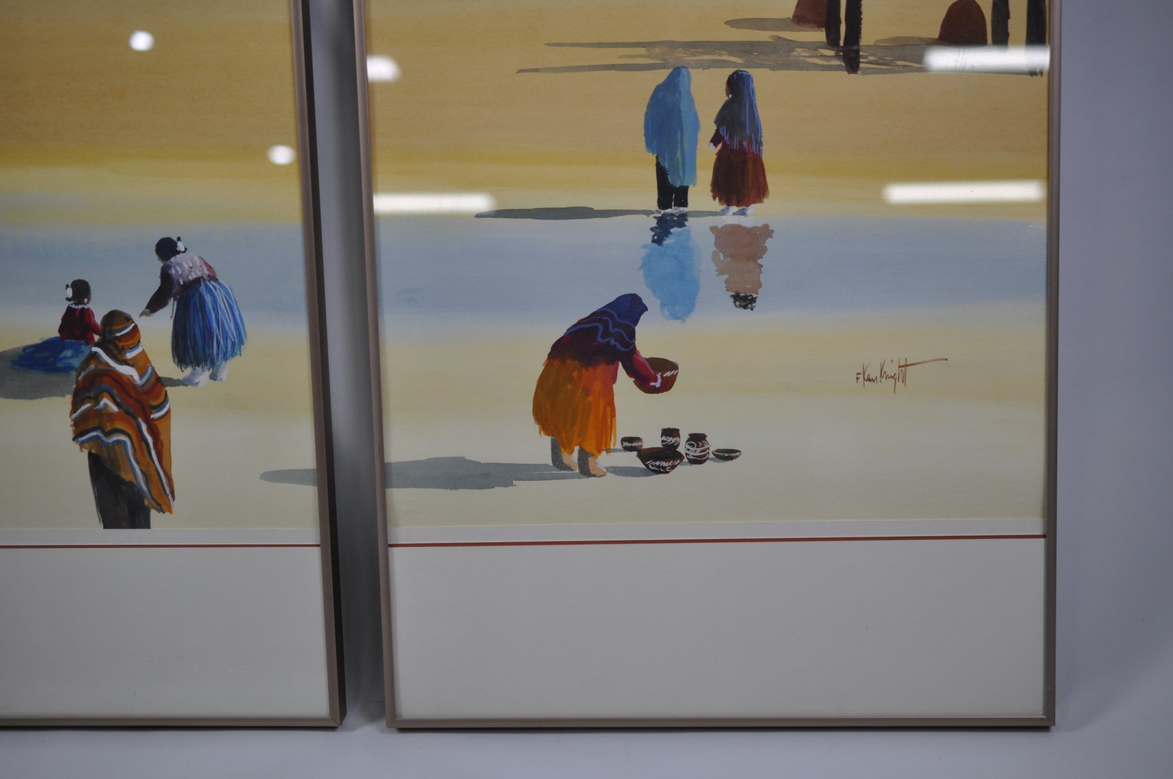 Signed Fred Ken Knight Three Panel Watercolor Painting