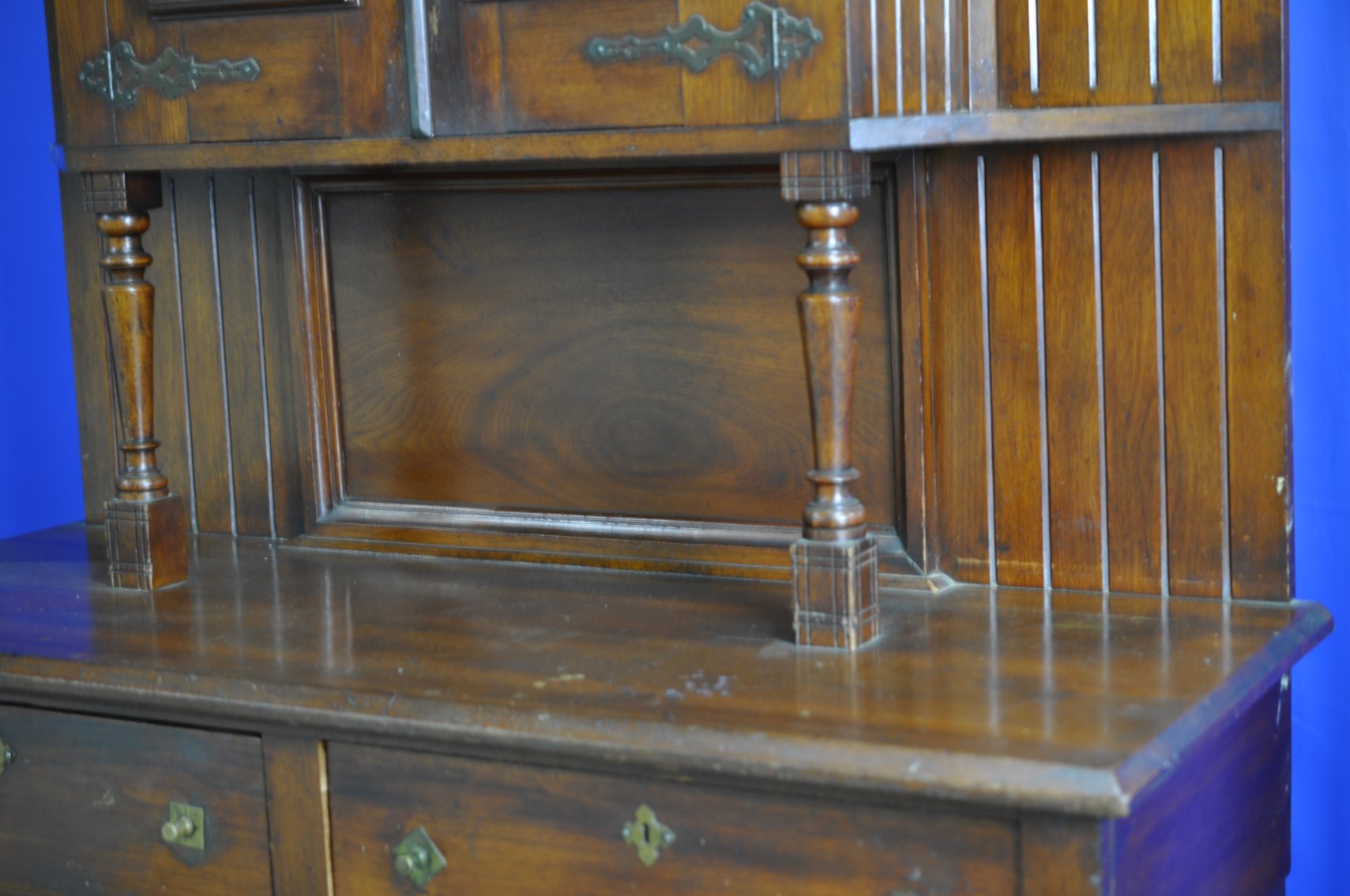 Vintage Wooden Sideboard with Decorative Tile Insets