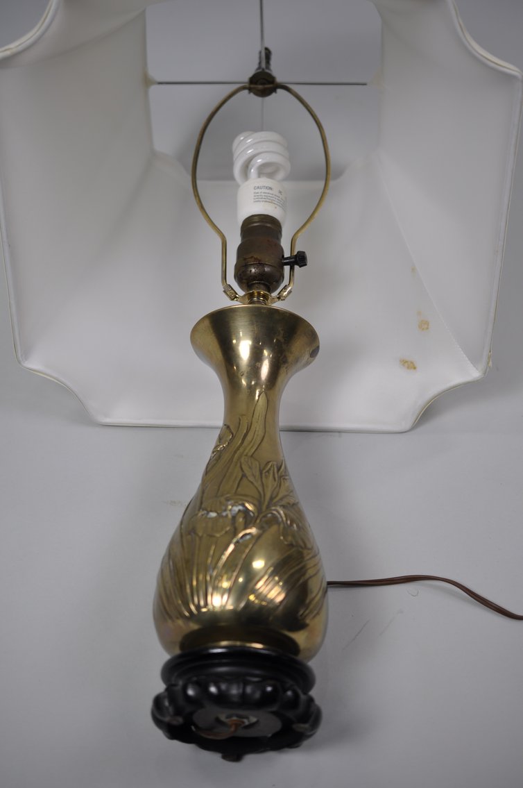 Japanese Inspired Bronze Folk Art Flower Vase Lamp