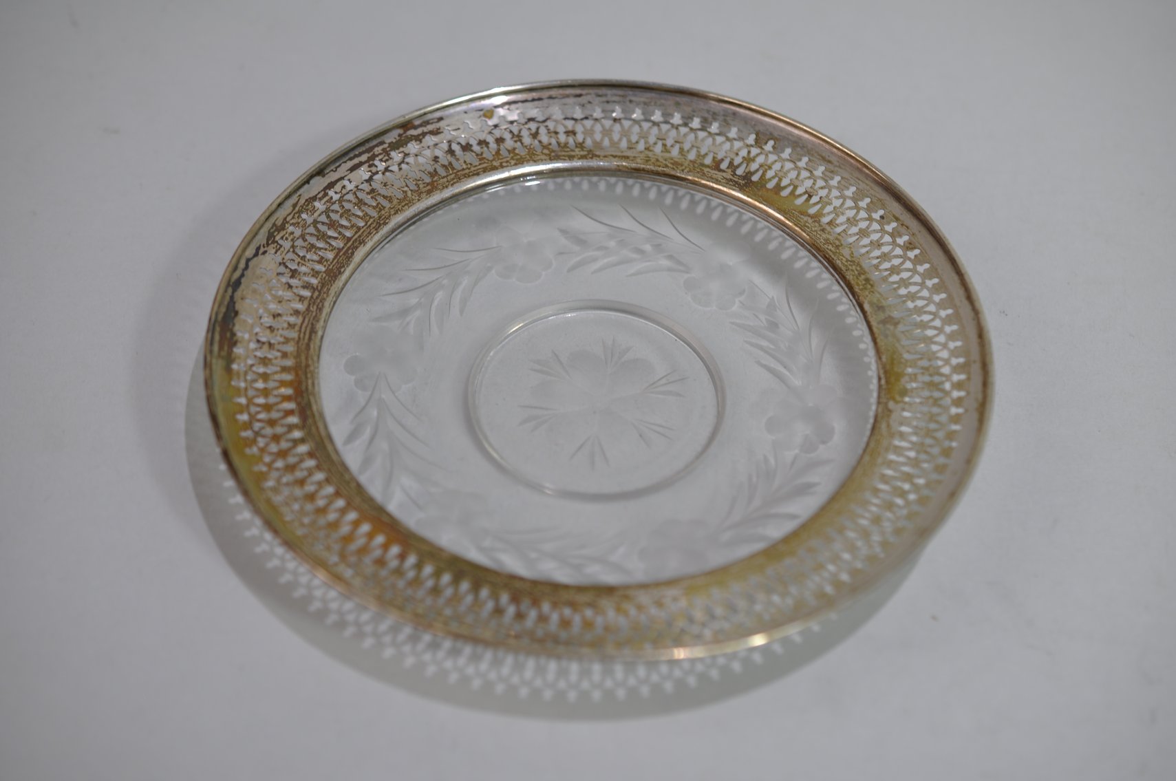 Etched Glass & Sterling Coasters/Candy Dishes