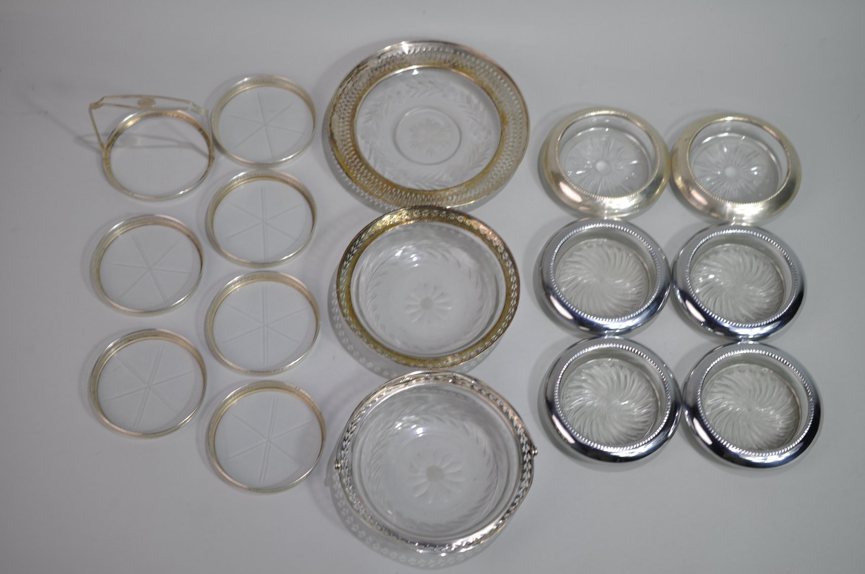 Etched Glass & Sterling Coasters/Candy Dishes