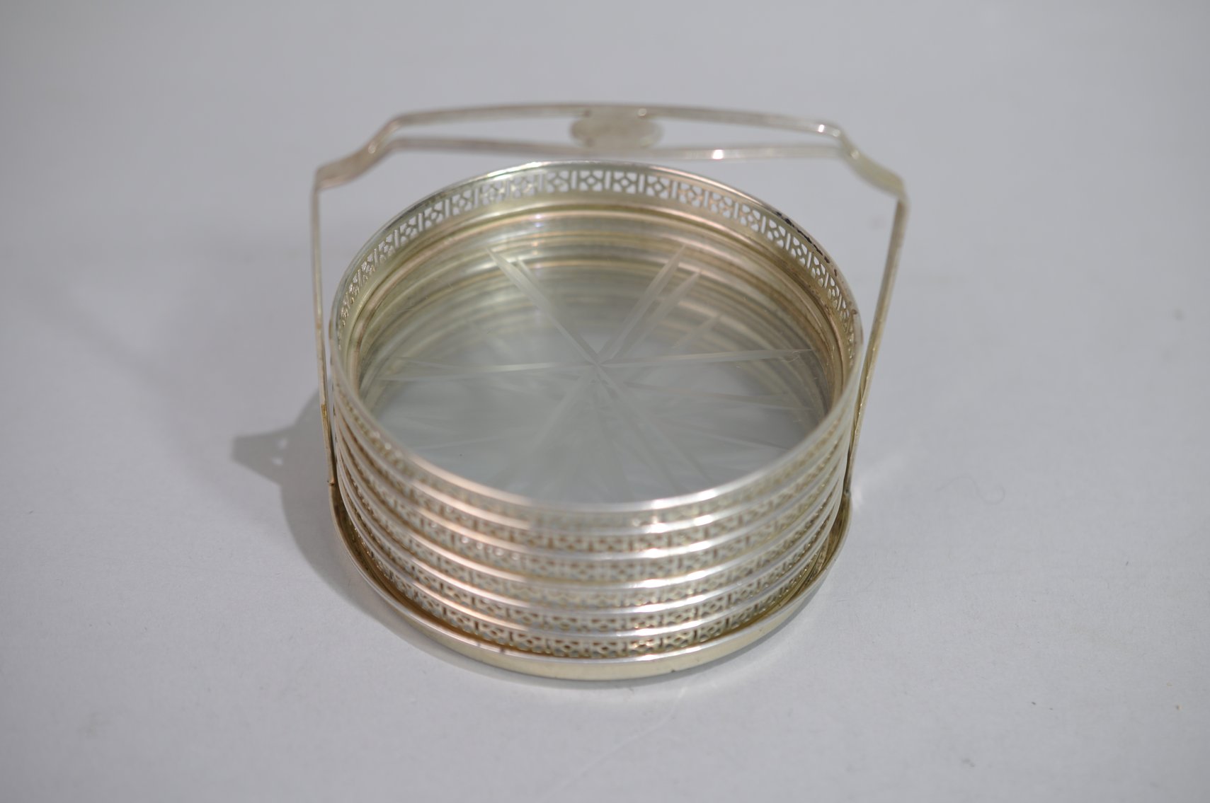 Etched Glass & Sterling Coasters/Candy Dishes