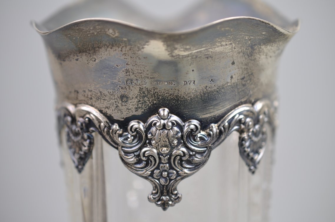 Sterling Silver and Crystal Style Glass Pitcher