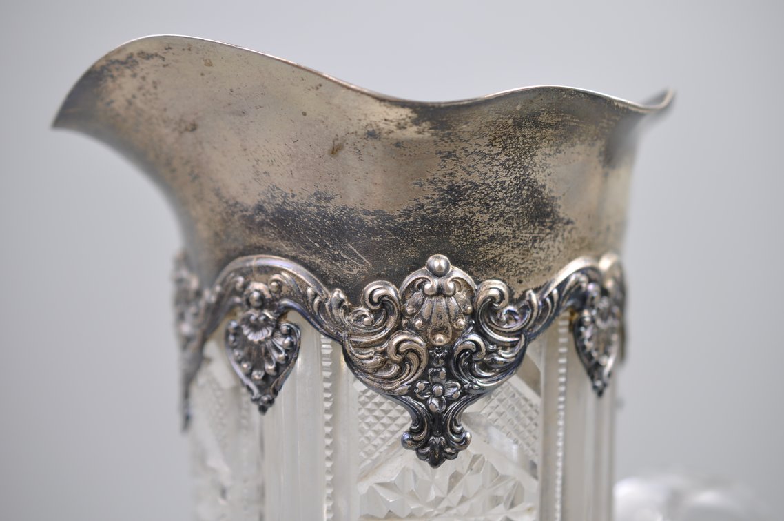 Sterling Silver and Crystal Style Glass Pitcher