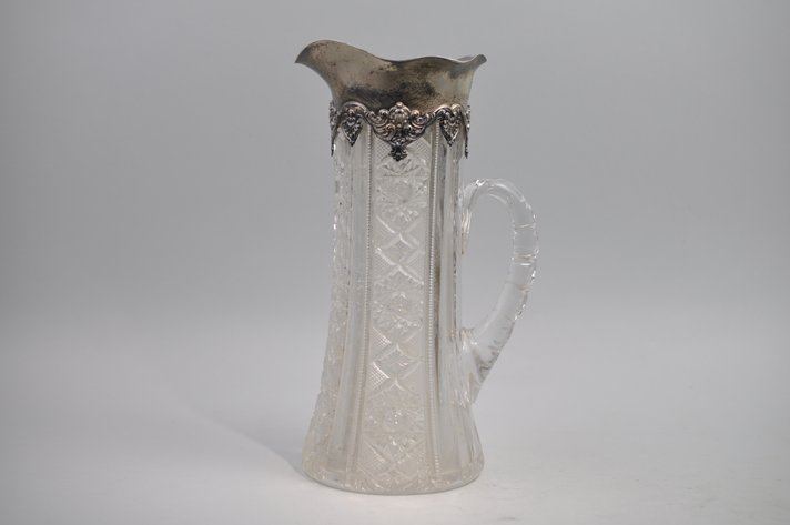 Sterling Silver and Crystal Style Glass Pitcher