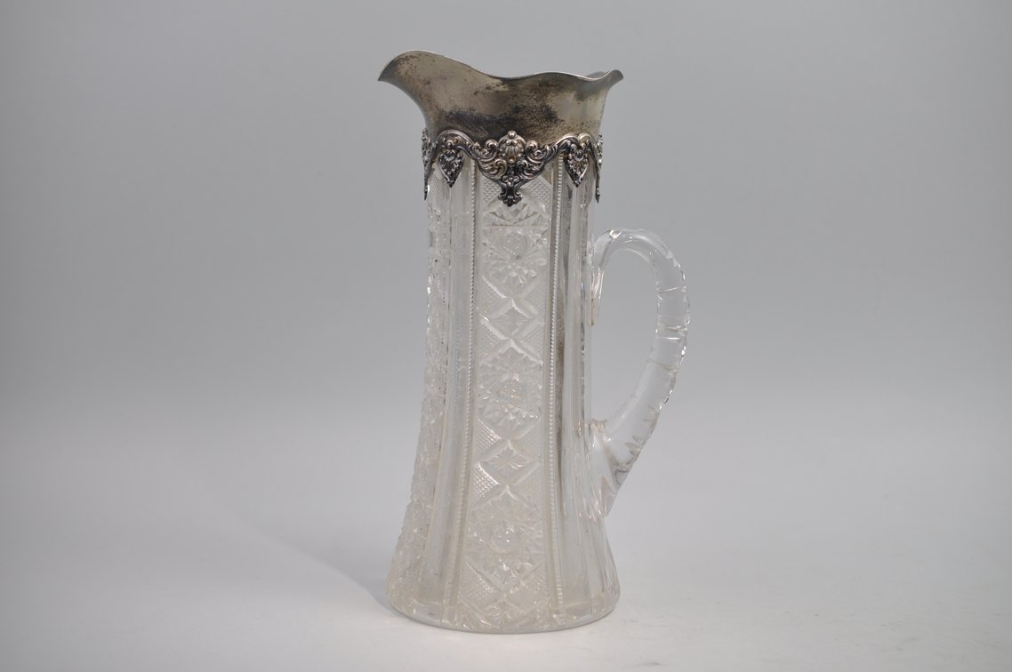 Sterling Silver and Crystal Style Glass Pitcher