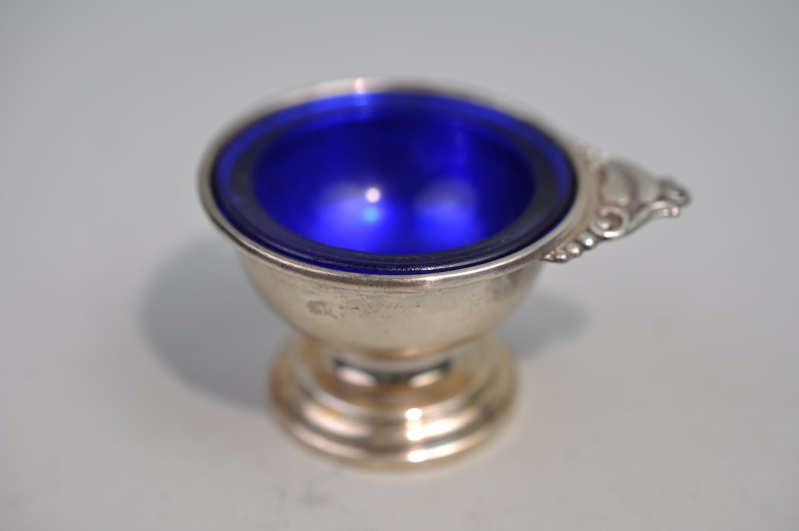 Sterling Silver Salt Cellars w/Blue Inserts