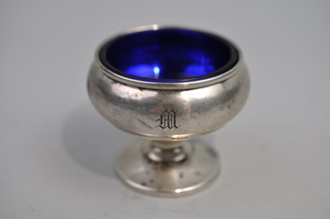 Sterling Silver Salt Cellars w/Blue Inserts