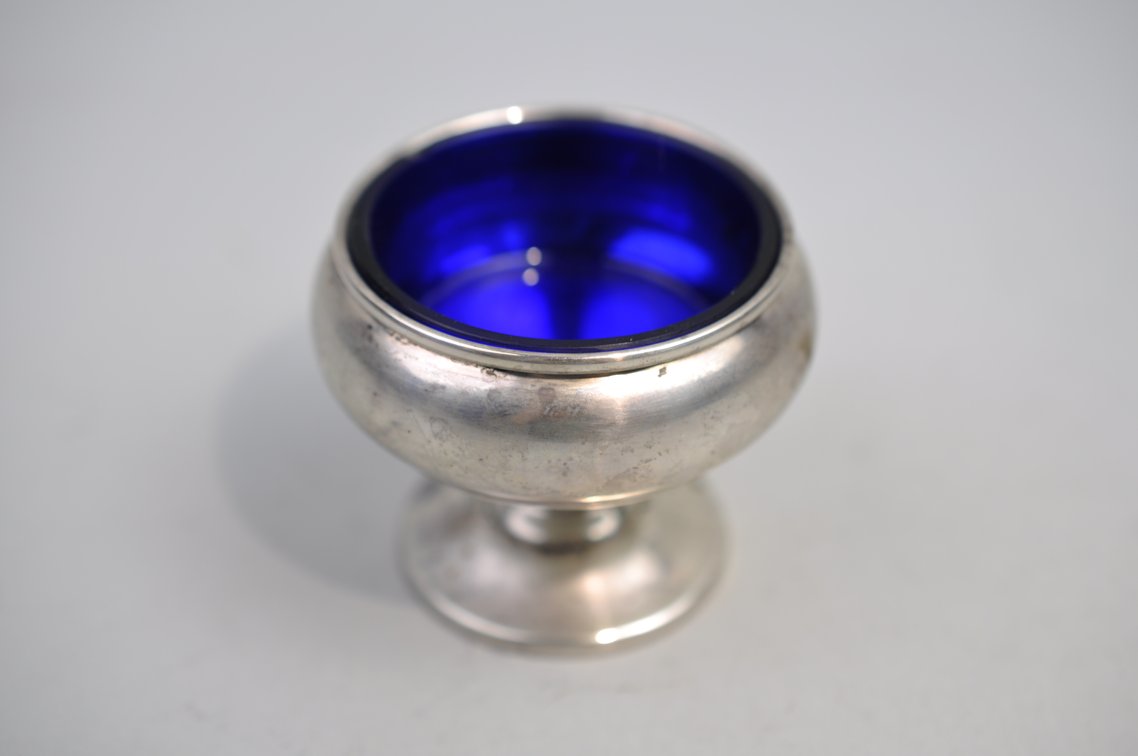 Sterling Silver Salt Cellars w/Blue Inserts