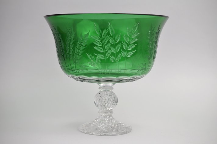 Bohemian Green Cut Crystal Pedestal Bowl