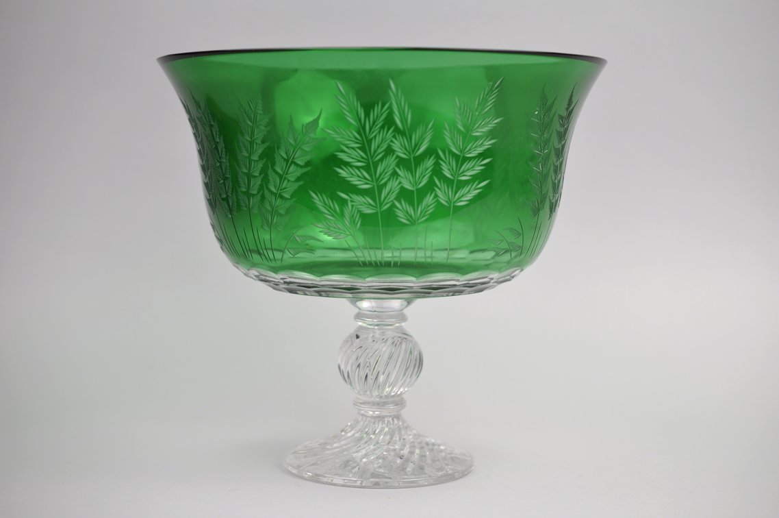 Bohemian Green Cut Crystal Pedestal Bowl