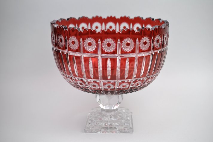 Bohemian Red Cut Crystal Pedestal Bowl