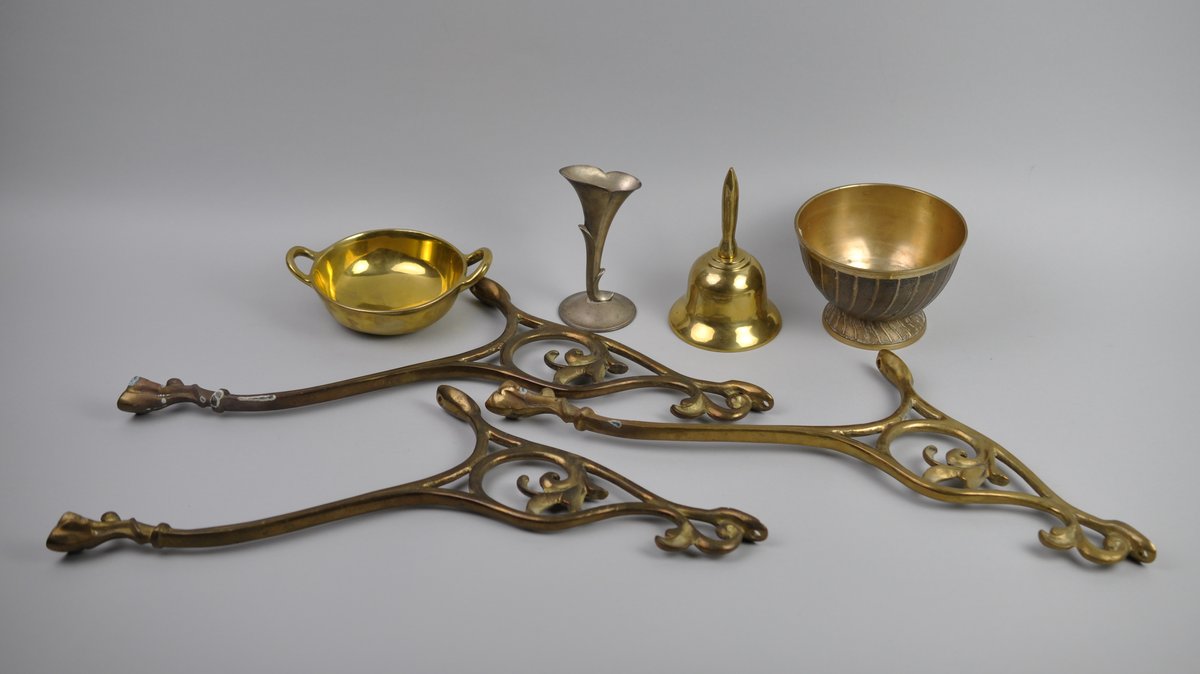 Brass Hooks, Bowls & Silver-Plated Vase