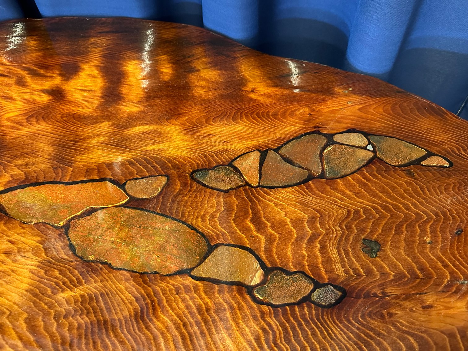Joni Hamari Dinosaur Bone and Meteor Inlaid Redwood Table
