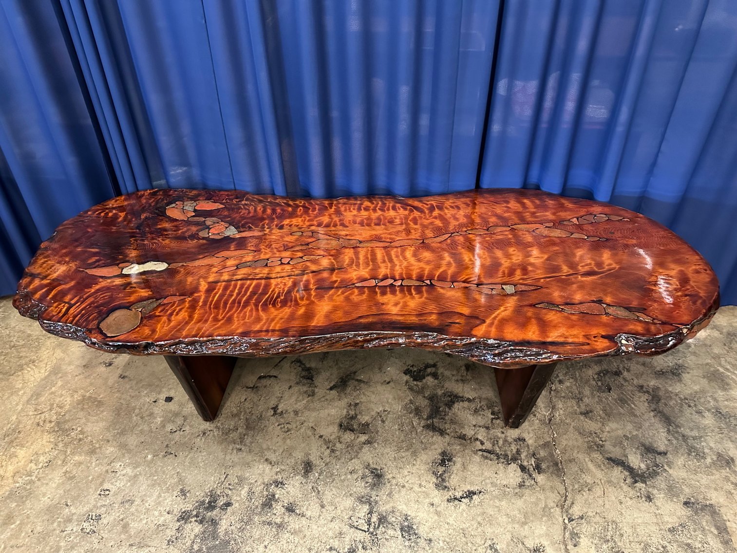Joni Hamari Dinosaur Bone and Meteor Inlaid Redwood Table