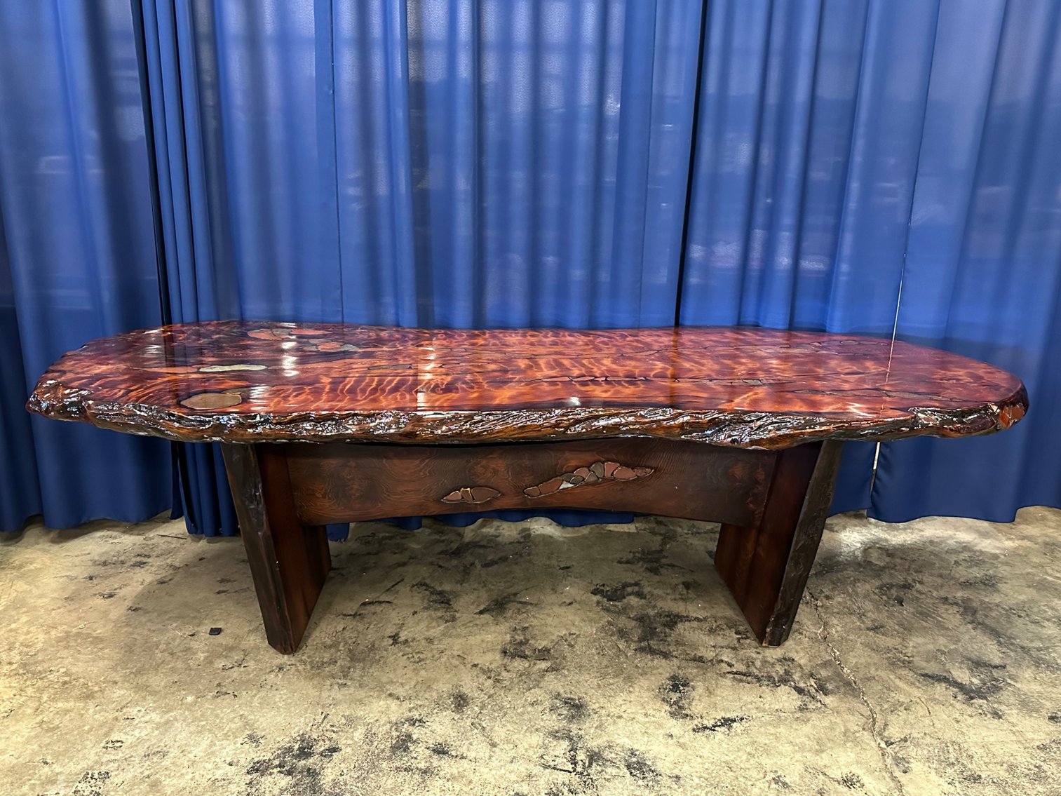 Joni Hamari Dinosaur Bone and Meteor Inlaid Redwood Table