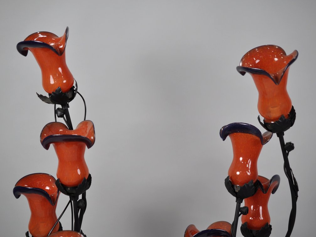Wrought Iron Floor Lamp Set w/Glass Shades