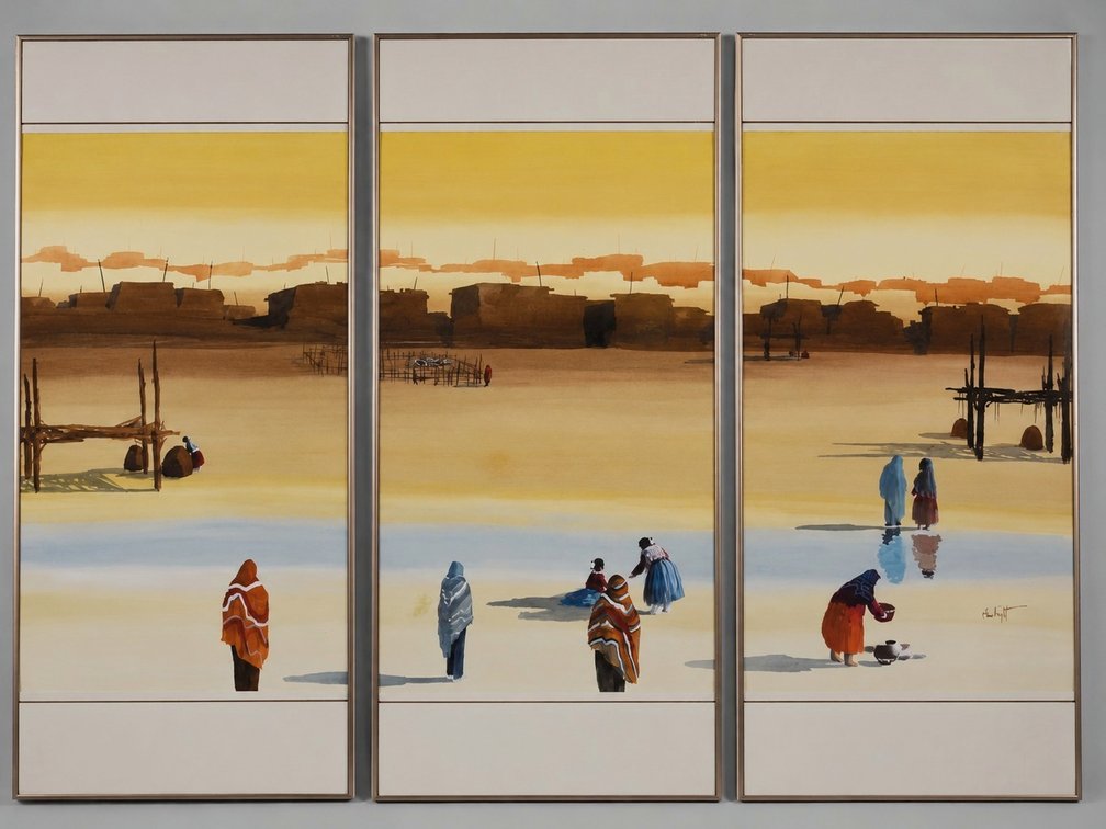 Signed Fred Ken Knight Three Panel Watercolor Painting
