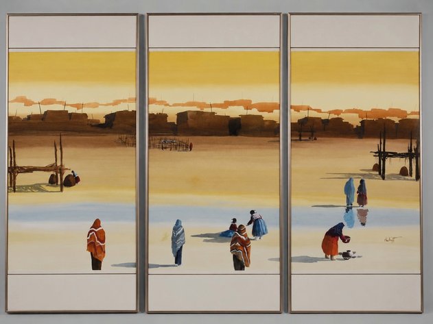 Signed Fred Ken Knight Three Panel Watercolor Painting