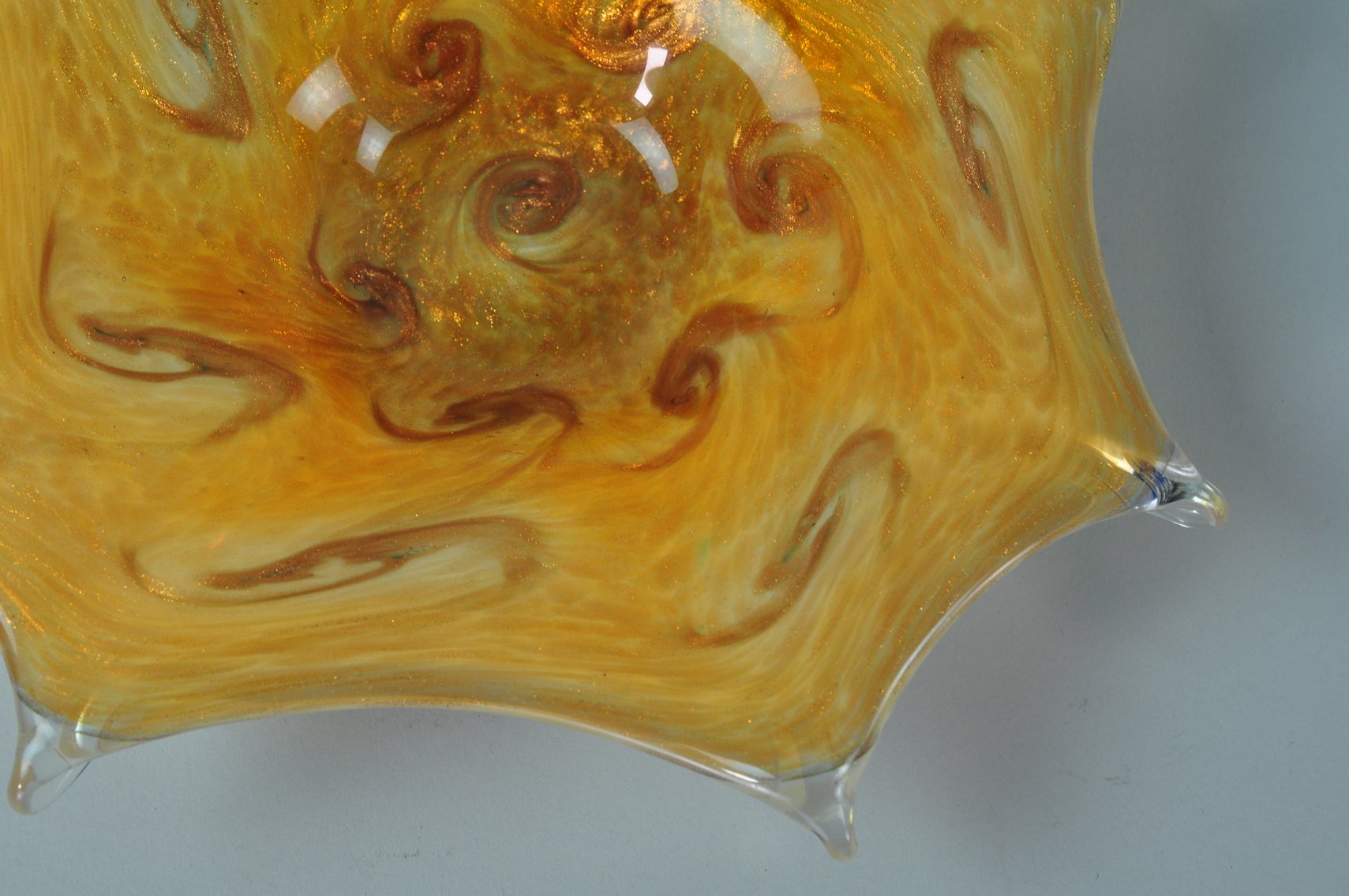 Murano Glass Candy Dish w/ Golden Swirl
