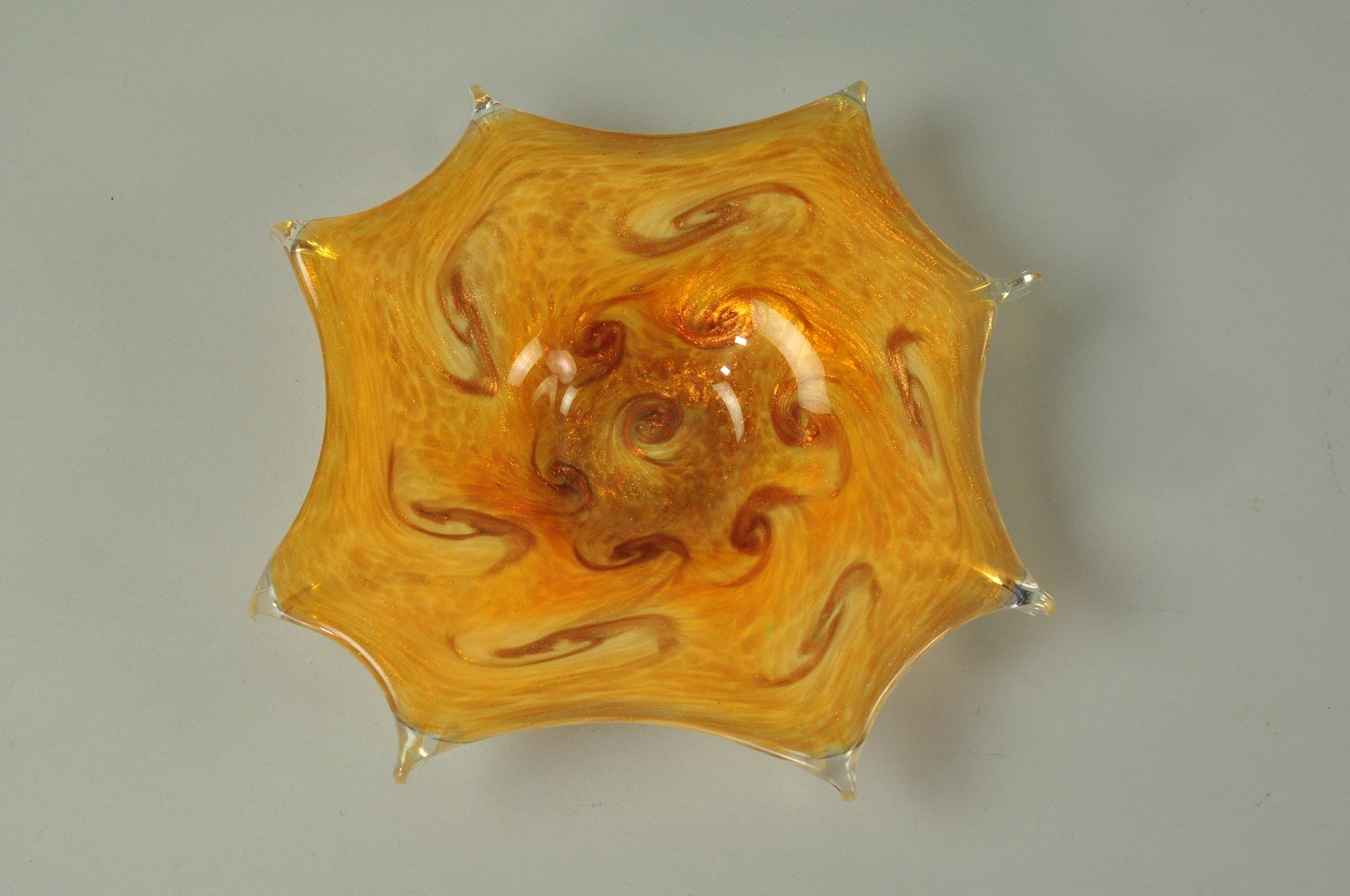 Murano Glass Candy Dish w/ Golden Swirl