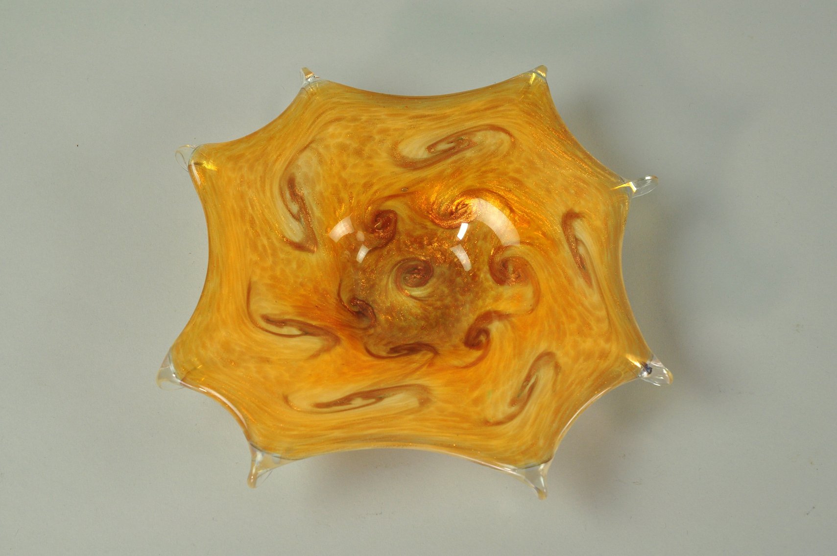 Murano Glass Candy Dish w/ Golden Swirl