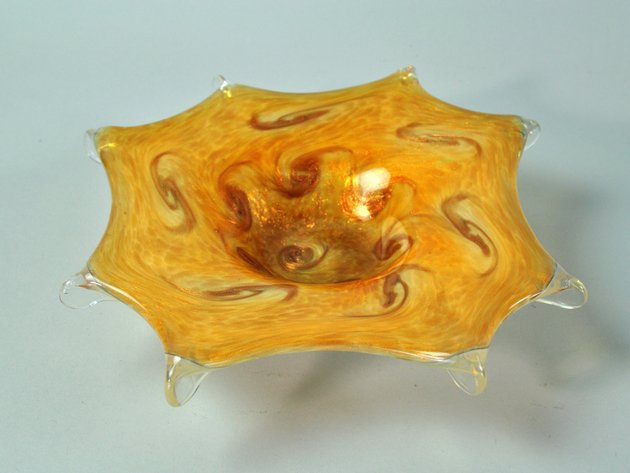 Murano Glass Candy Dish w/ Golden Swirl