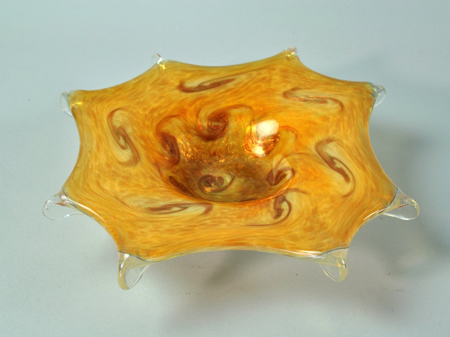 Murano Glass Candy Dish w/ Golden Swirl