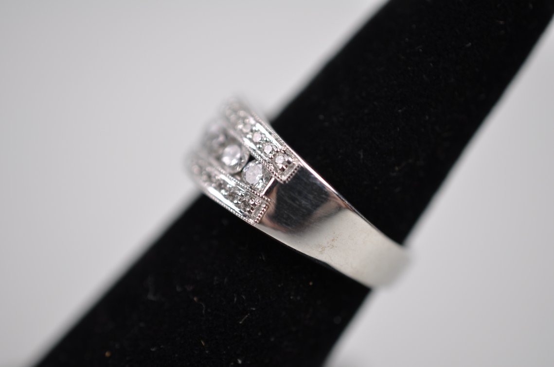 14K White Gold 3-Row Diamond Band Ring